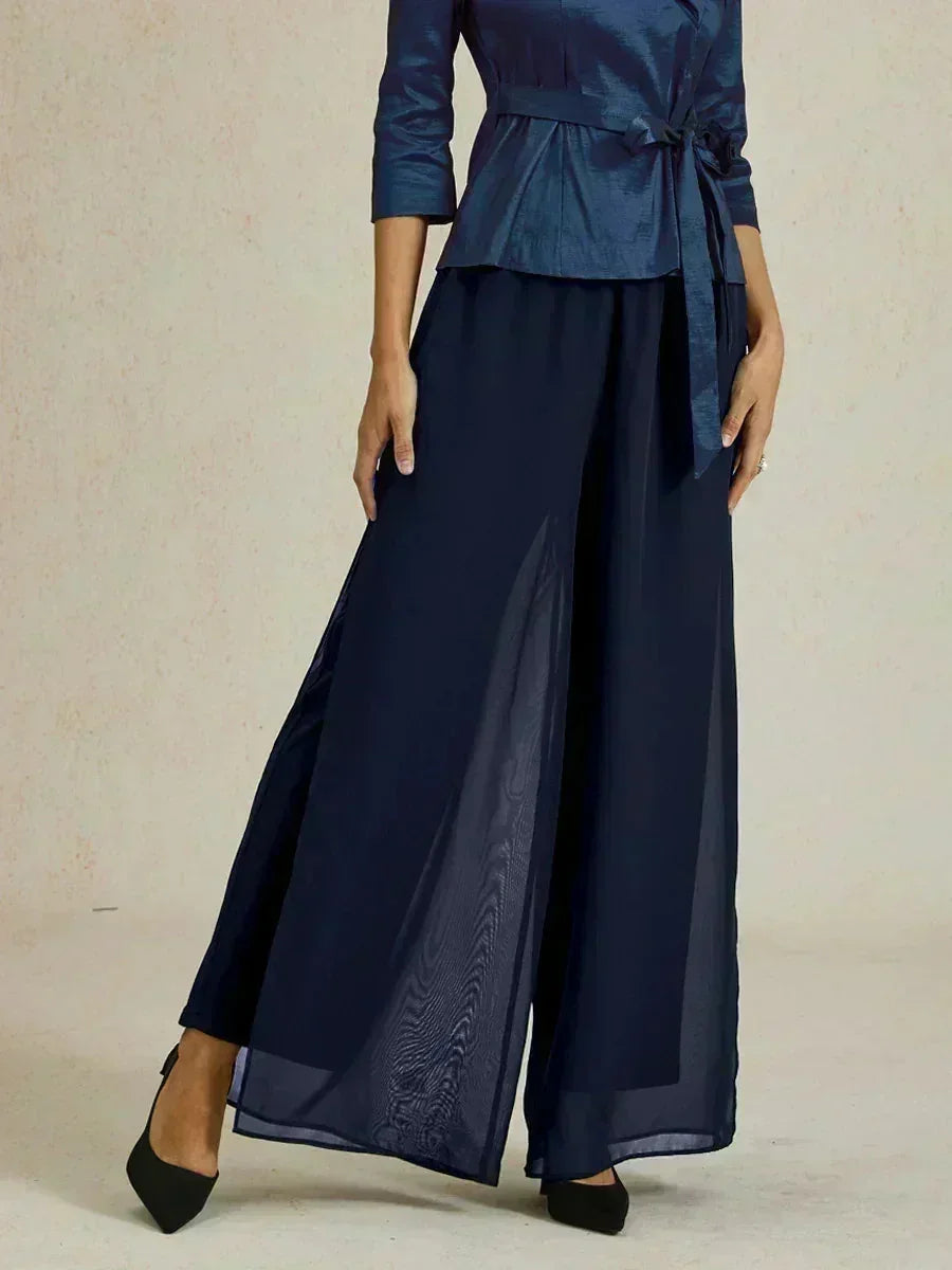 Pantalons à coupe droite avec une couche de chiffon