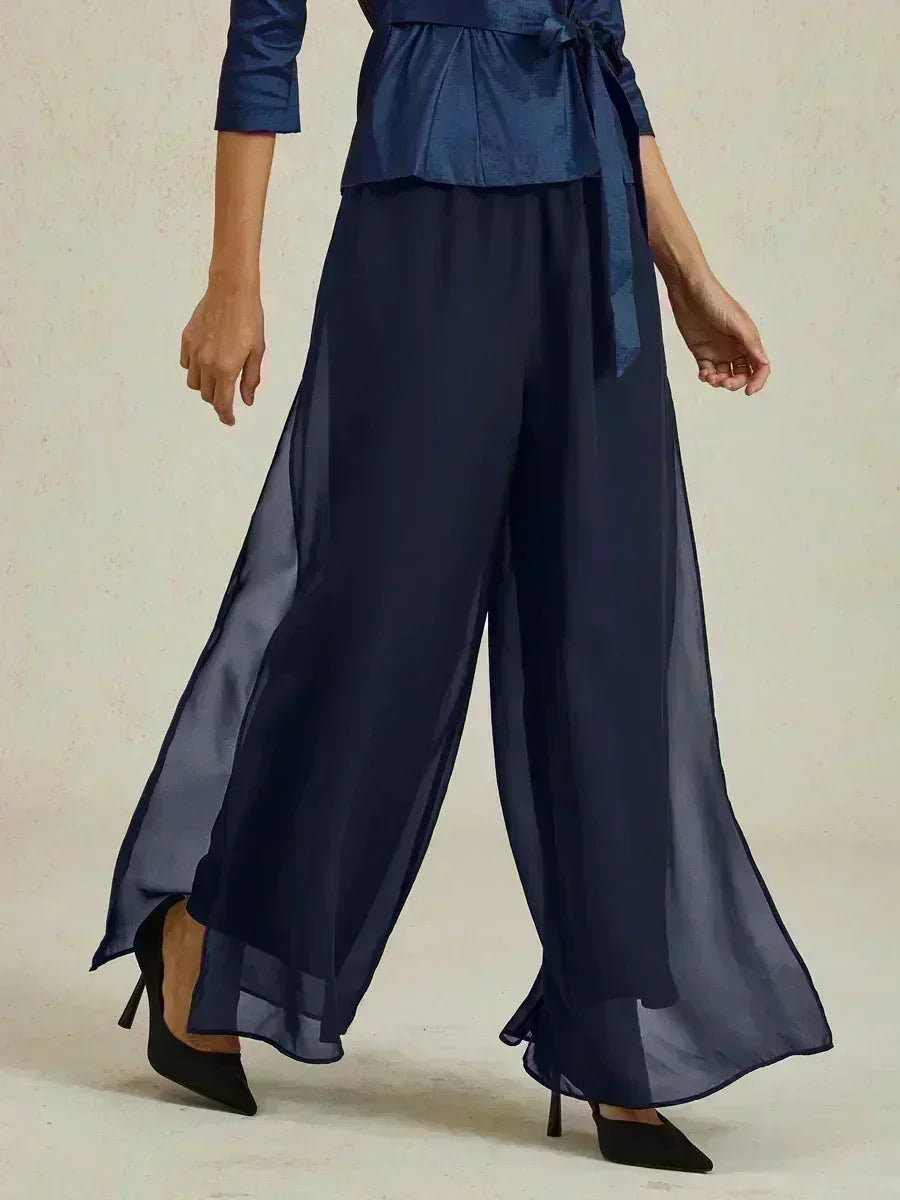 Pantalons droits avec une couche de chiffon fendue