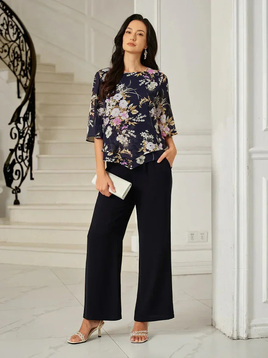 Top en soie floral avec des bordures en couches