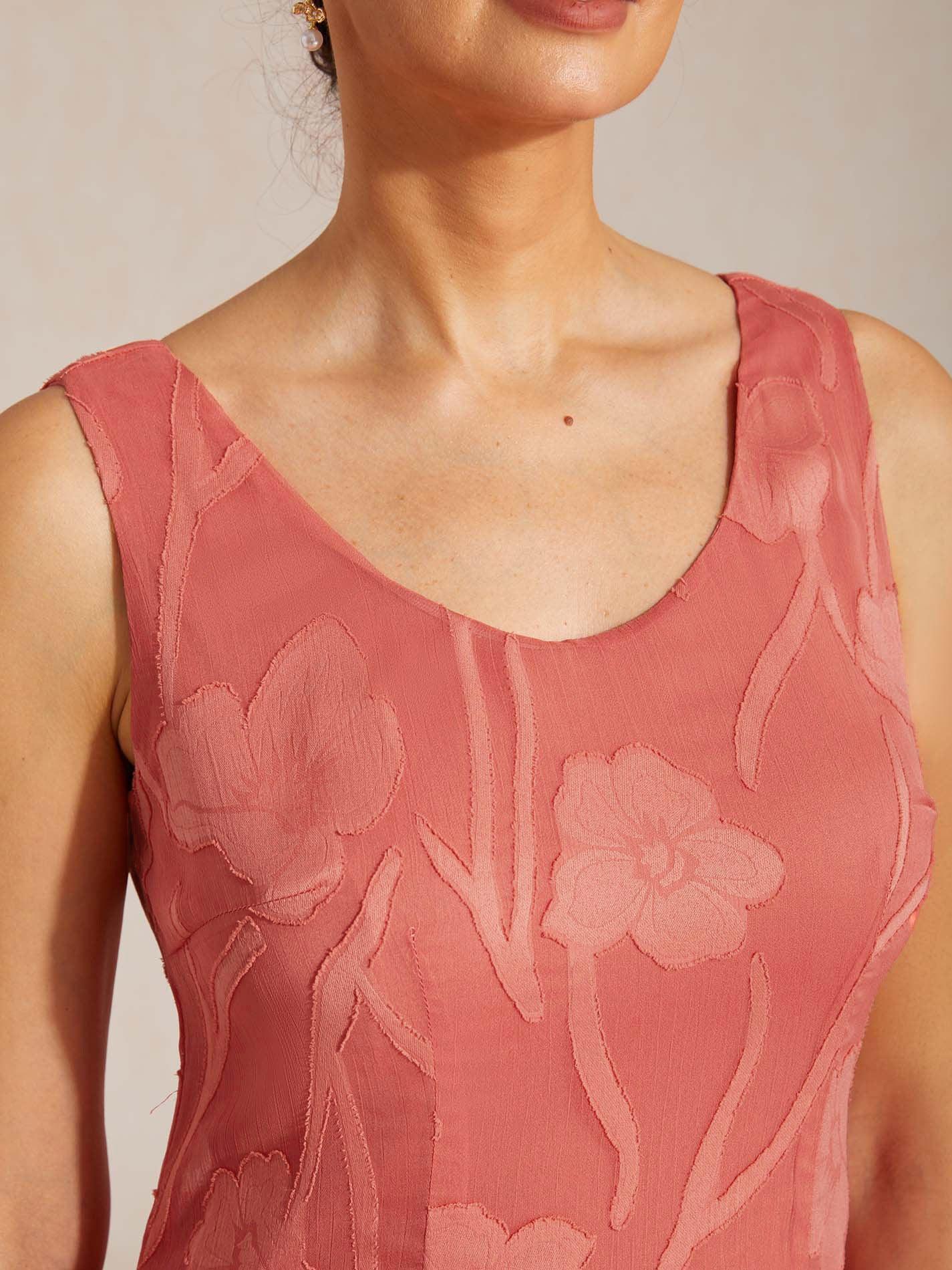 Robes de soirée sans manches en chiffon floral avec des bords asymétriques