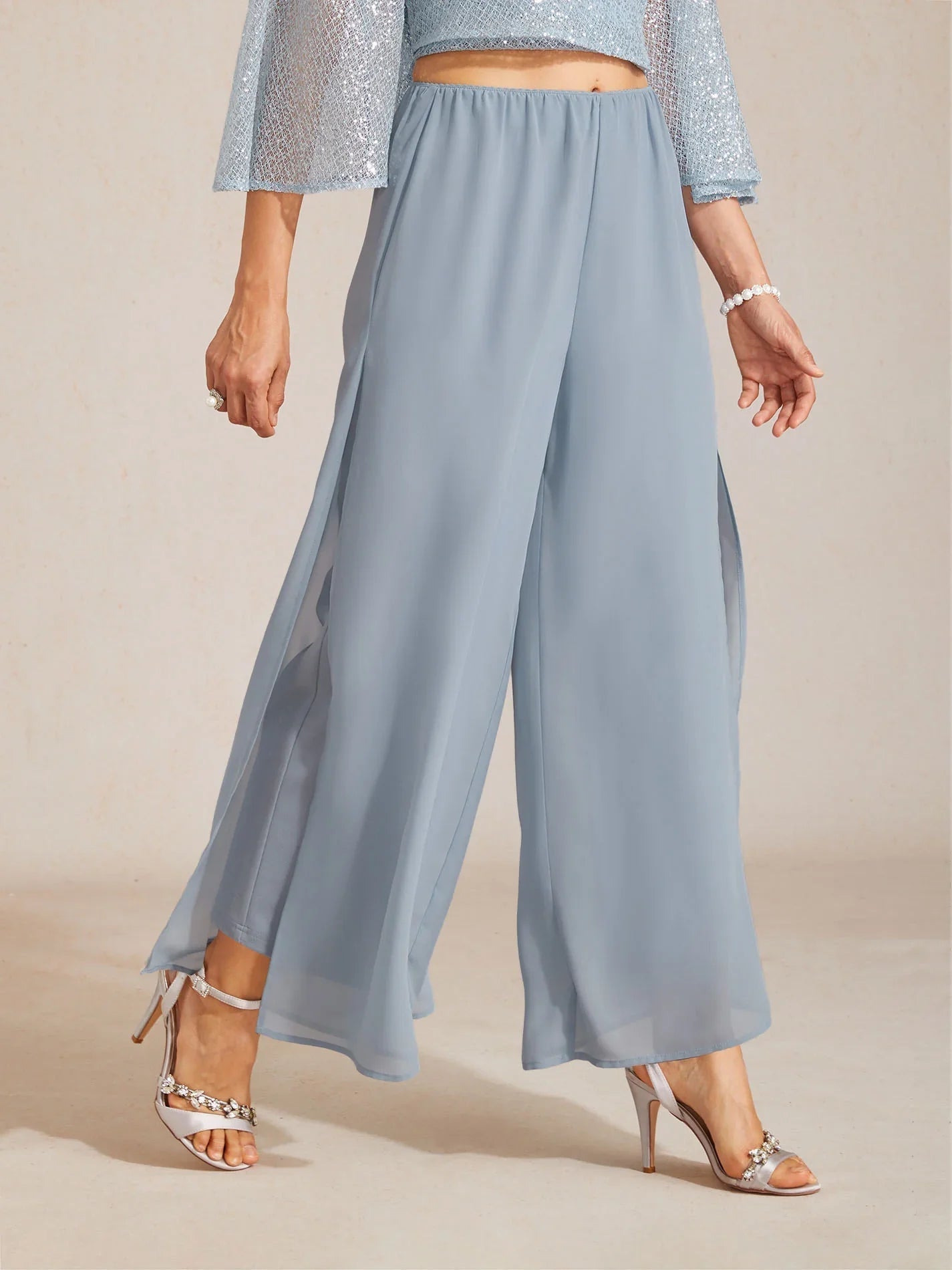 Pantalons à jambes droites avec une couche de chiffon découpée