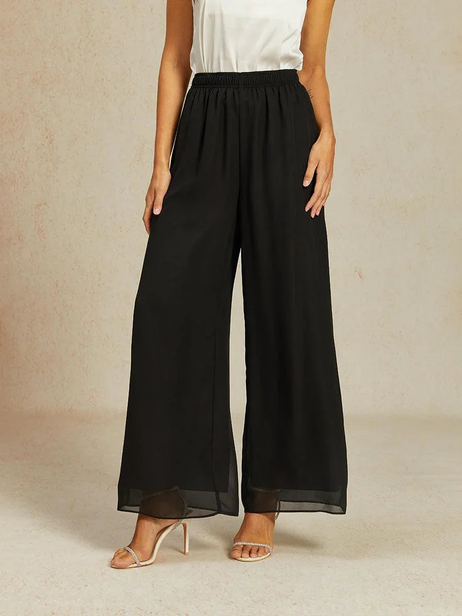 Pantalon en chiffon à jambe large avec taille élastique à hauteur moyenne