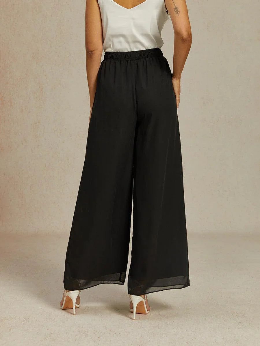 Pantalon en chiffon à jambe large avec taille élastique à hauteur moyenne
