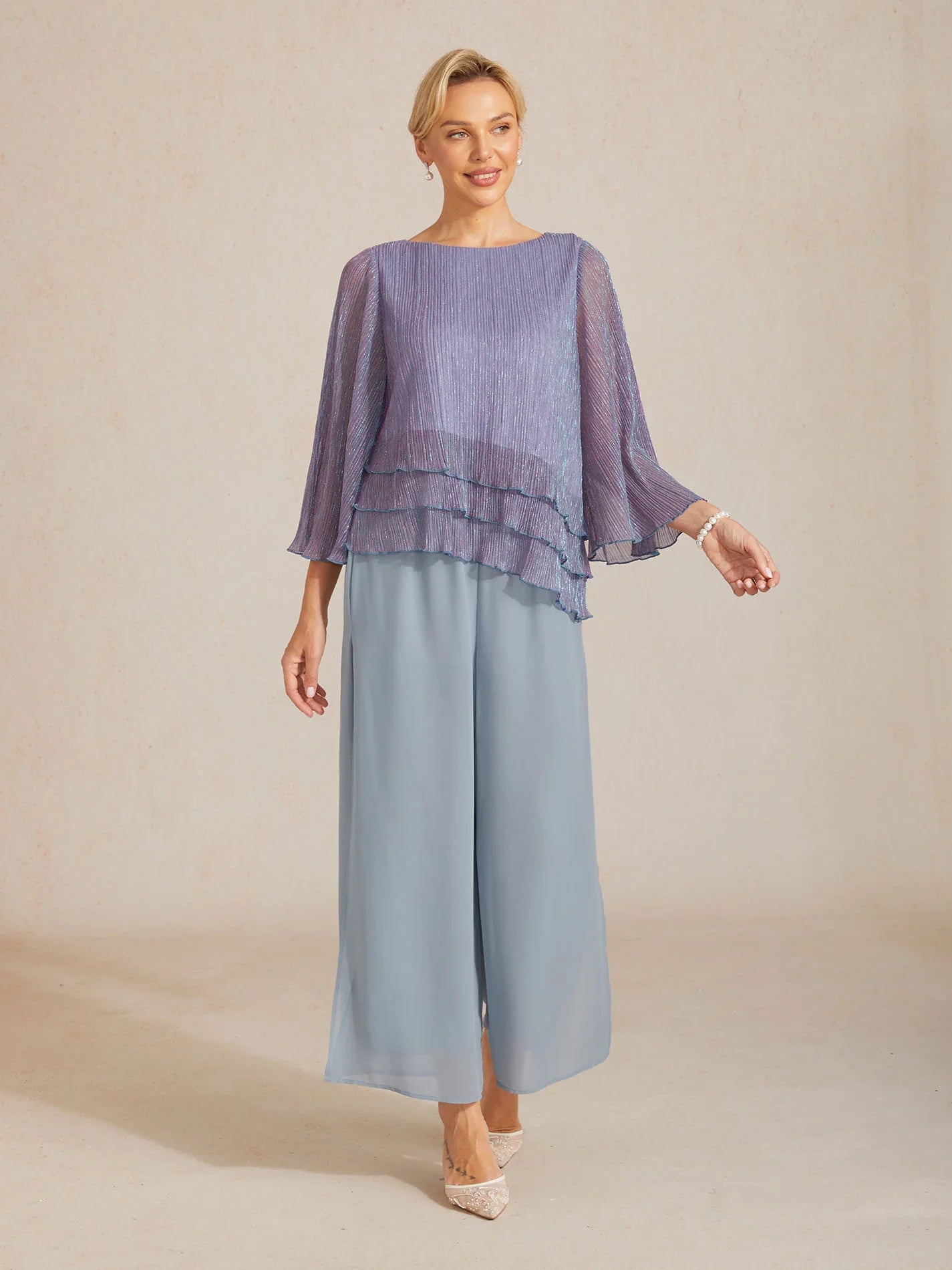 Chemise asymétrique en soie métallique plissée