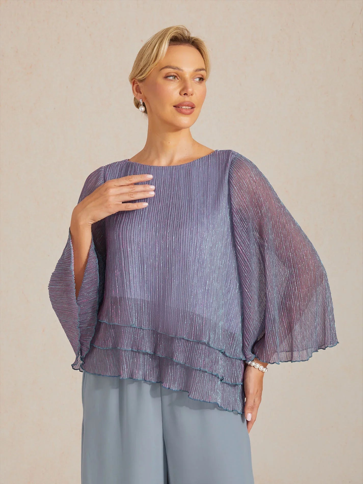 Chemise asymétrique en soie métallique plissée