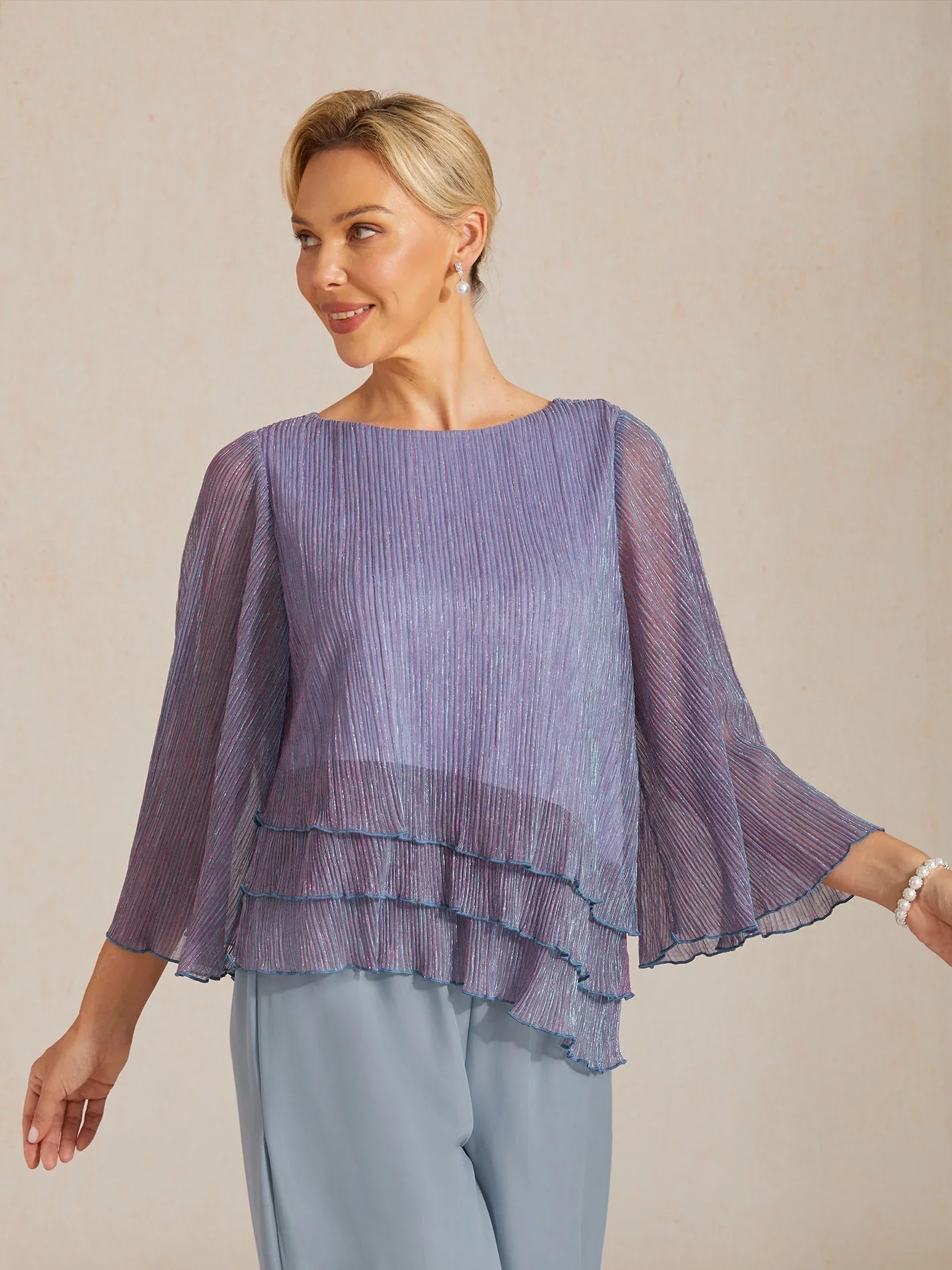 Chemise à couches asymétrique en chiffon froissé métallique