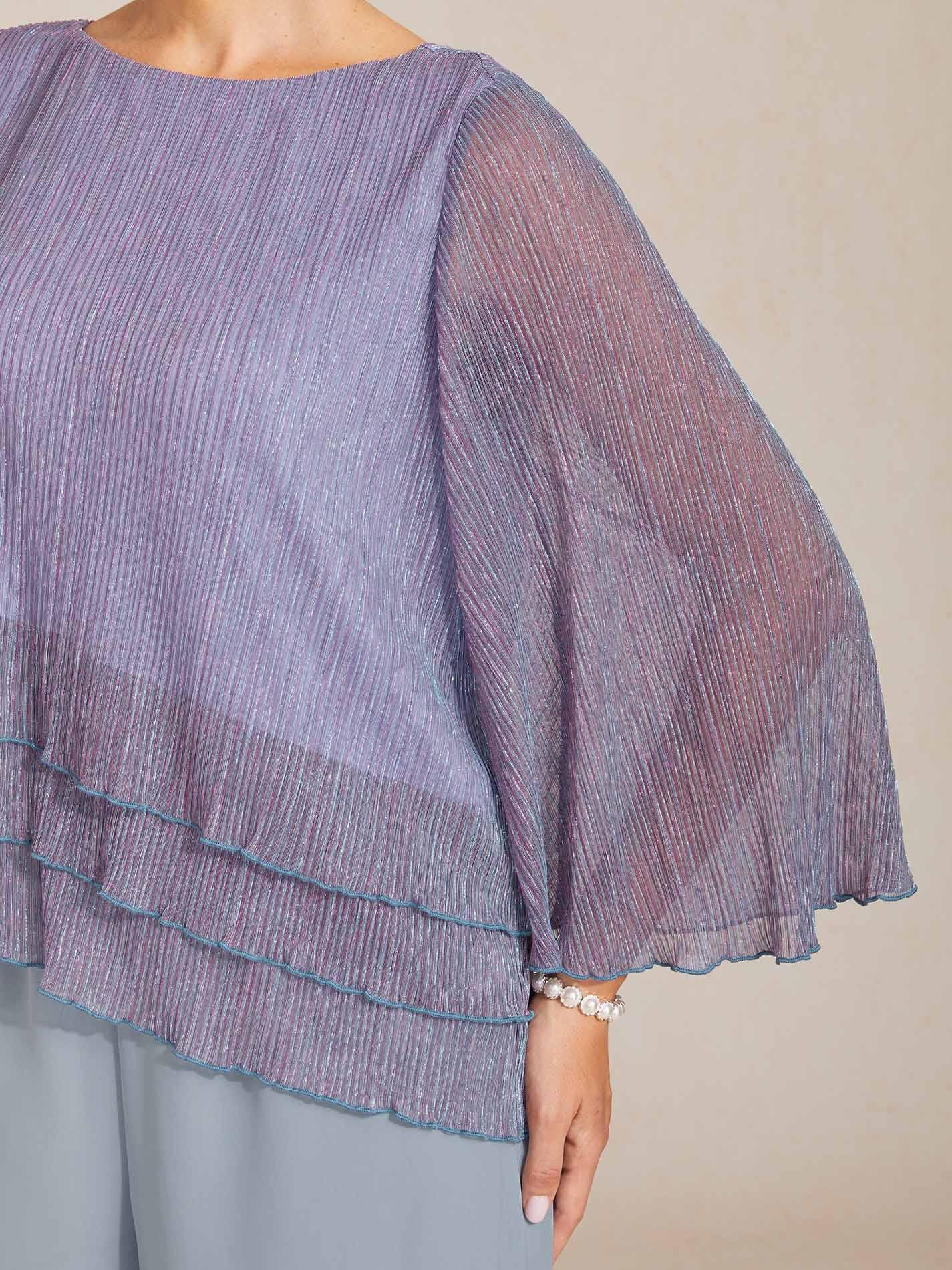 Chemise asymétrique en soie métallique plissée