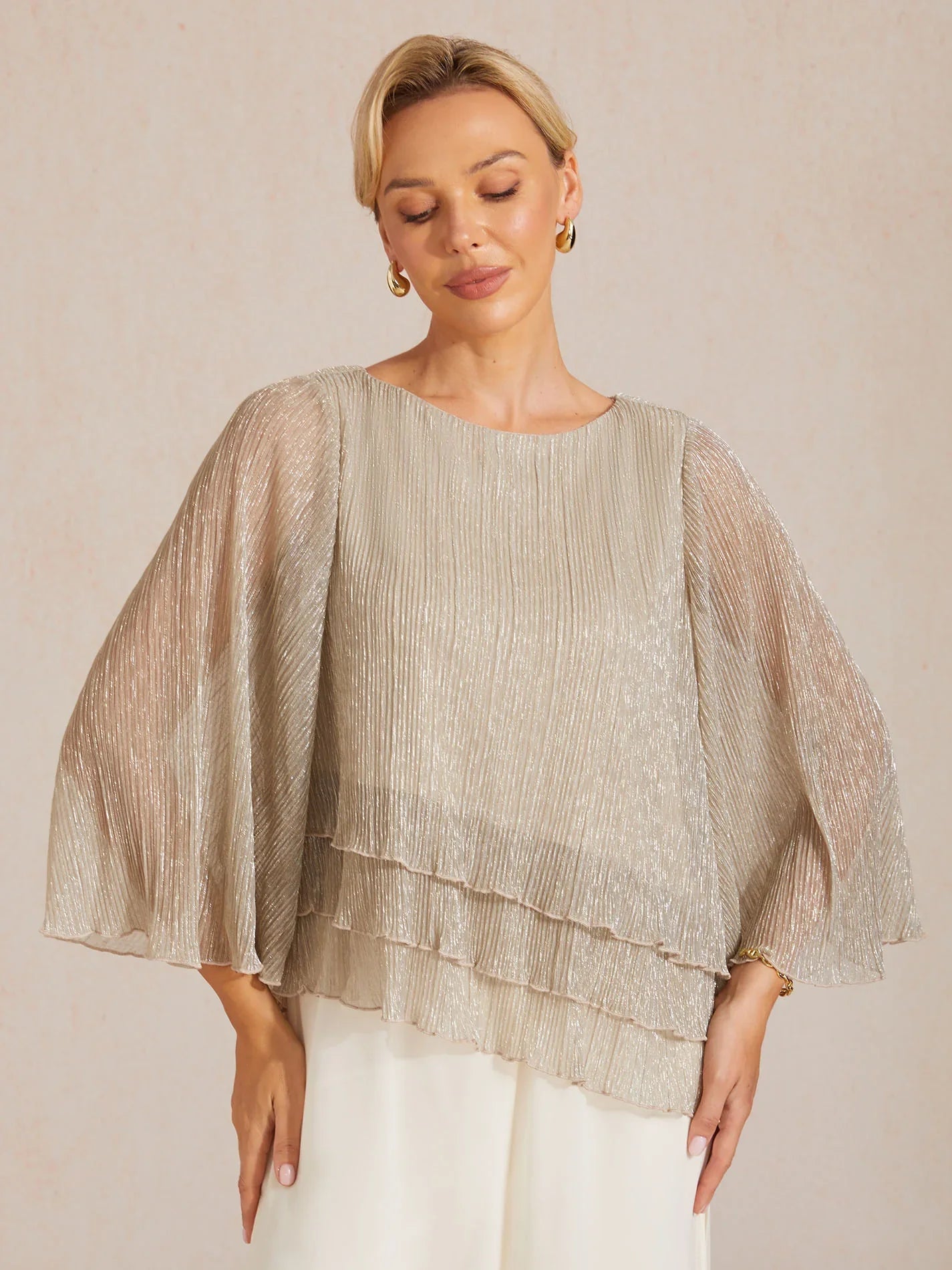 Chemise à couches asymétrique en chiffon froissé métallique