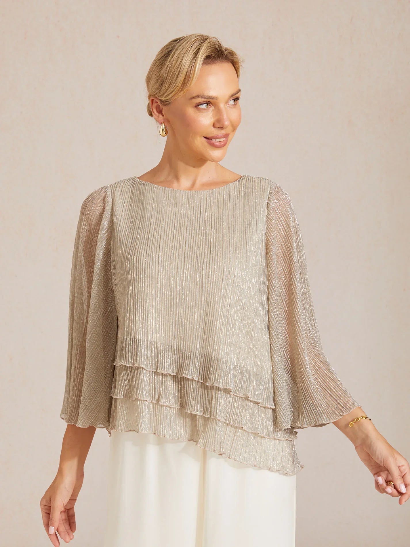 Chemise asymétrique en soie métallique plissée