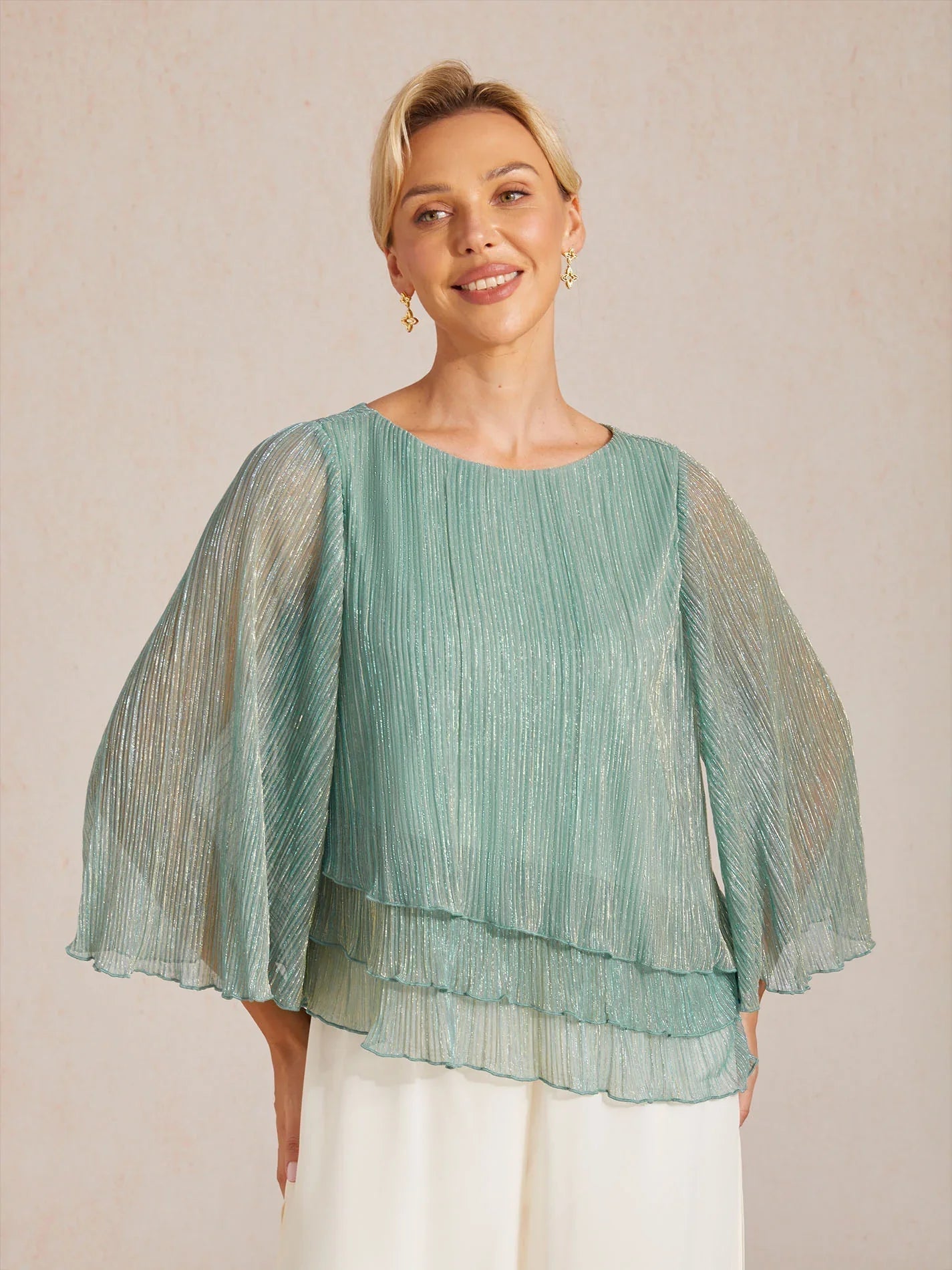 Chemise asymétrique en soie métallique plissée