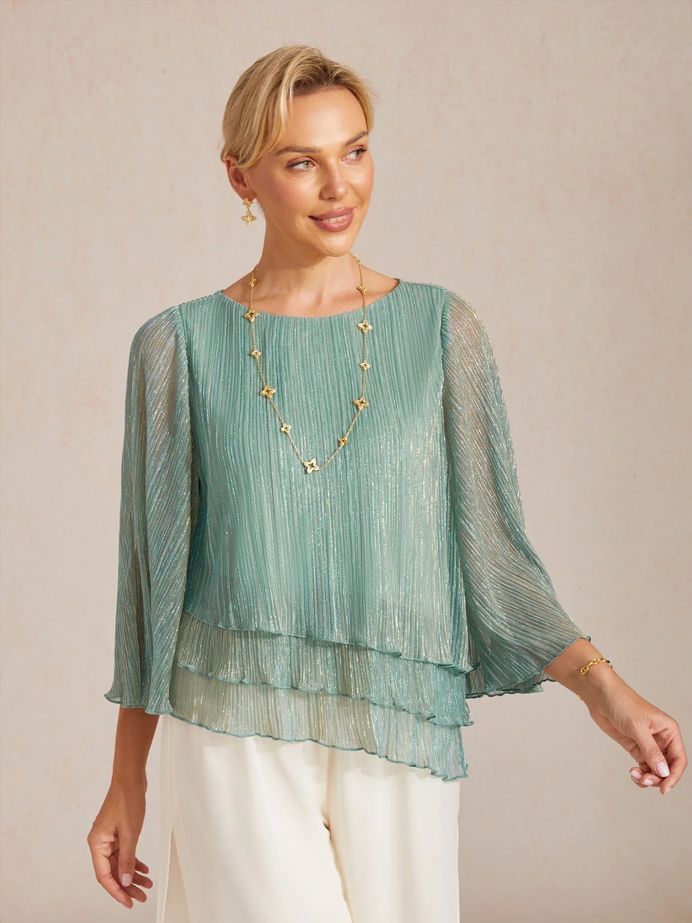 Chemise asymétrique en soie métallique plissée