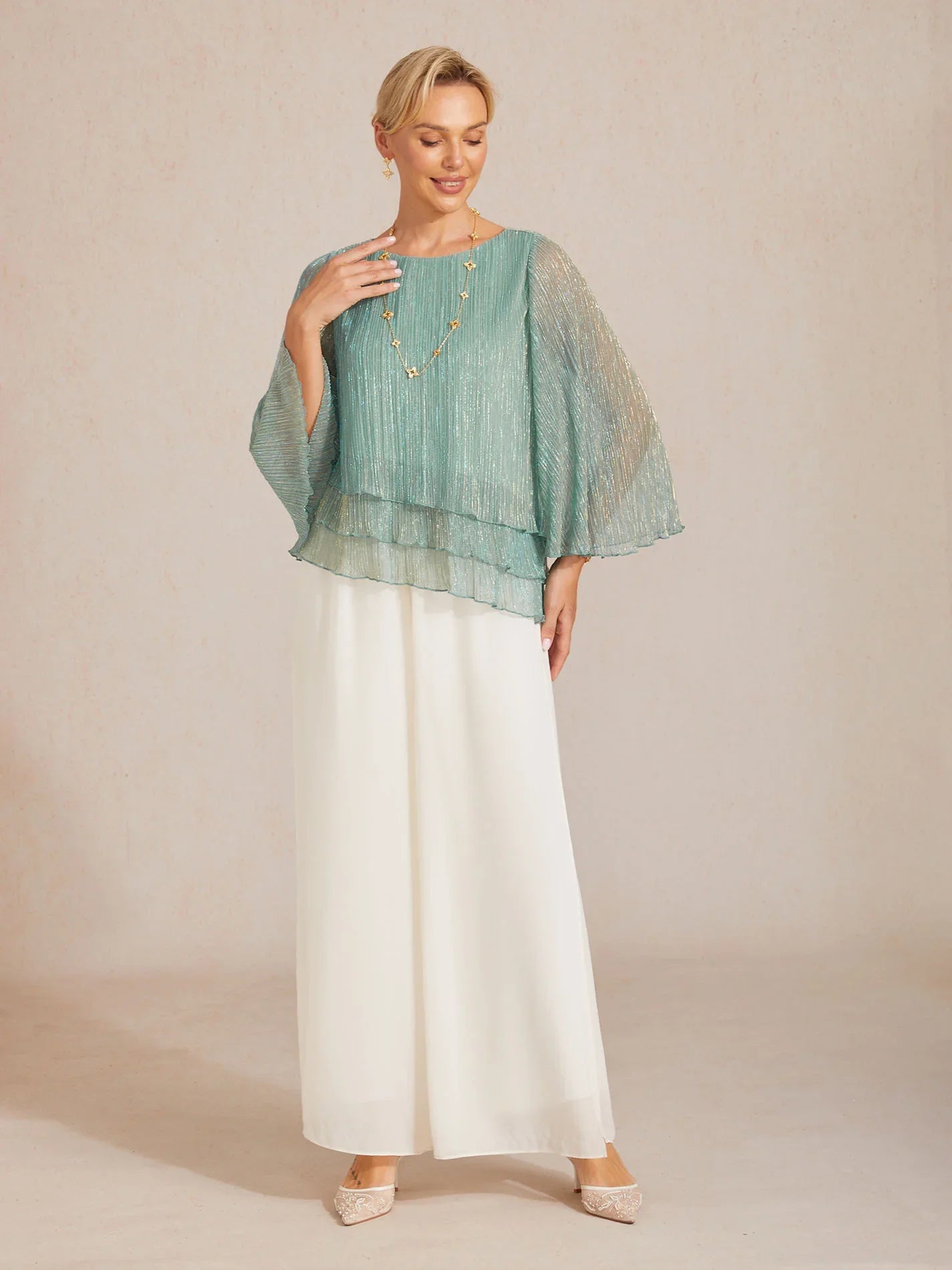 Chemise asymétrique en soie métallique plissée