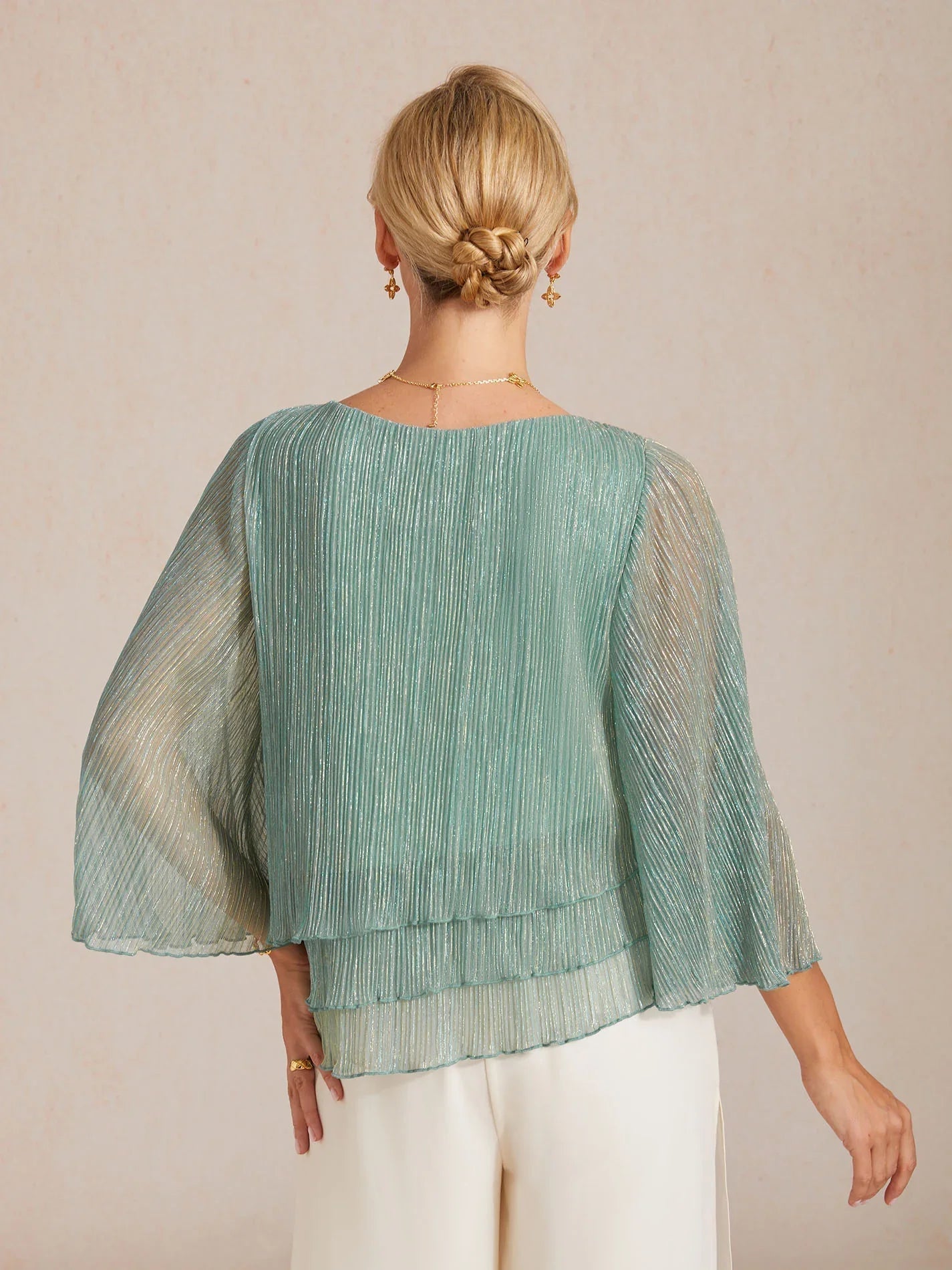 Chemise asymétrique en soie métallique plissée