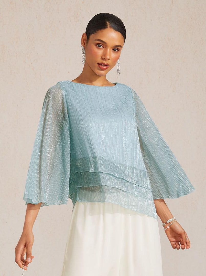 Chemise à couches asymétrique en chiffon froissé métallique