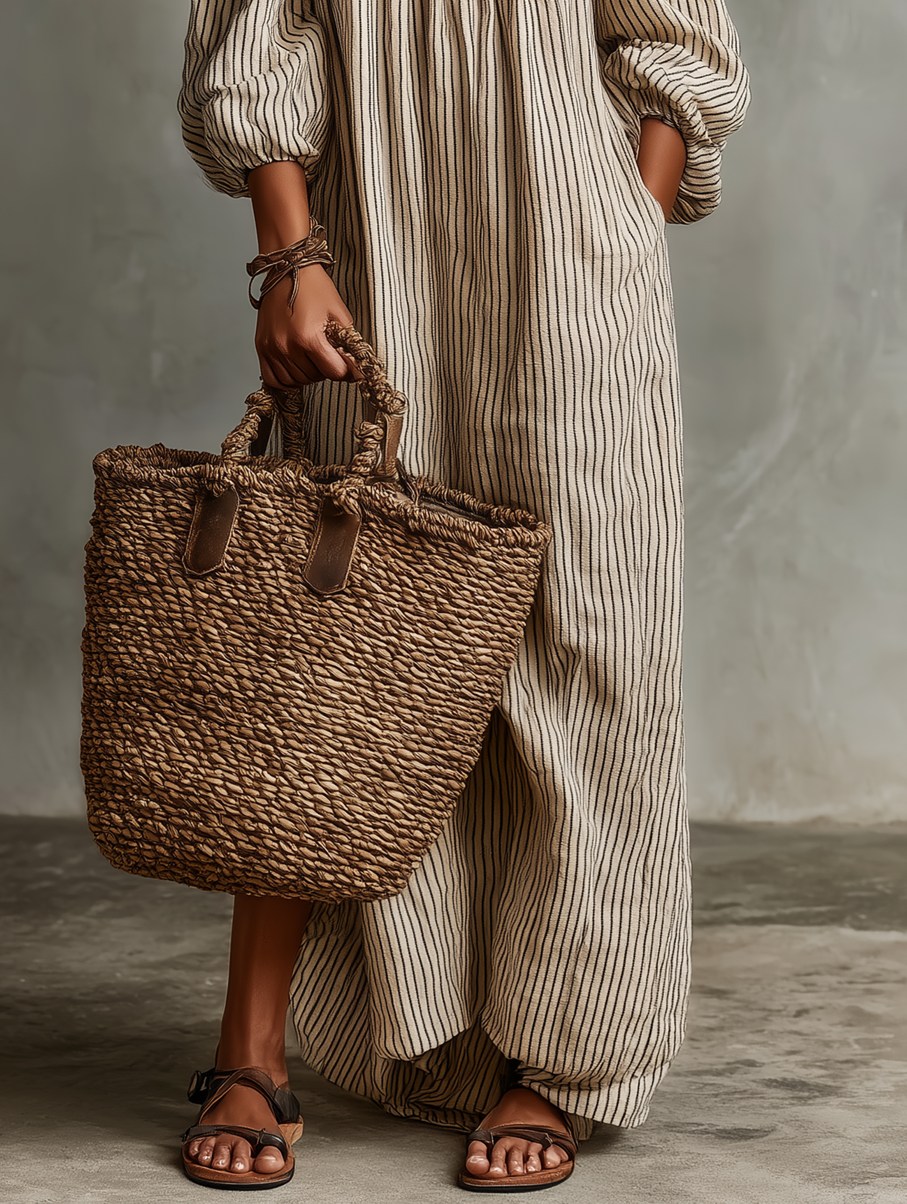 Robe maxi longue avec manches longues et épaule dénudée pour femmes en tissu coton-lin MDZ0481B5Y