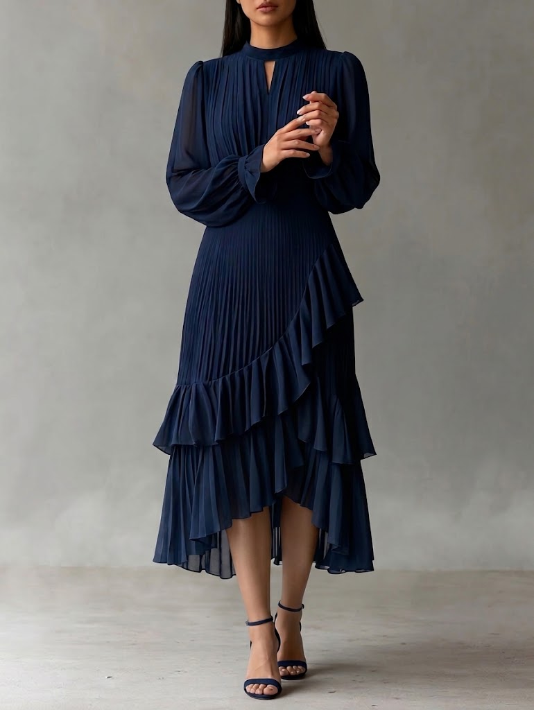 Robe midi élégante avec plis et bordures