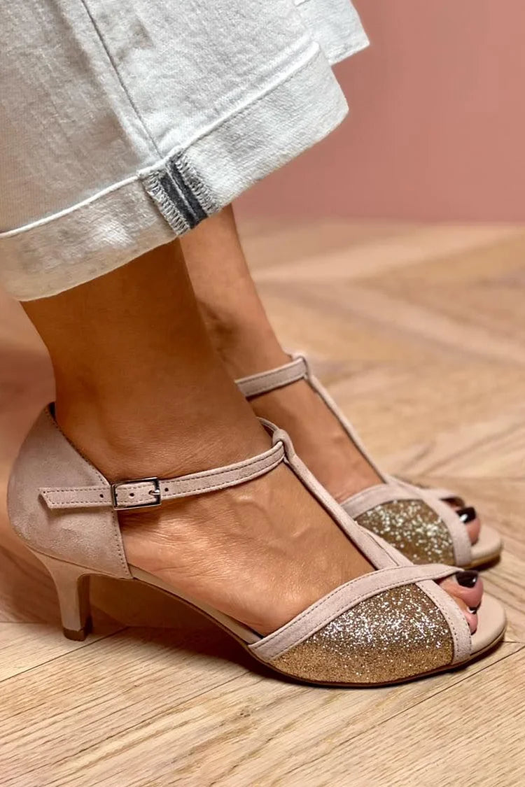 Sandale avec paillettes et talon bas