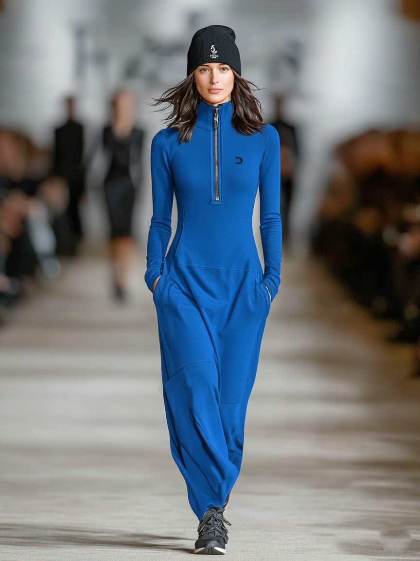 Robe maxi sportive pour femmes avec col montant et fermeture éclair MDA3197G9Y