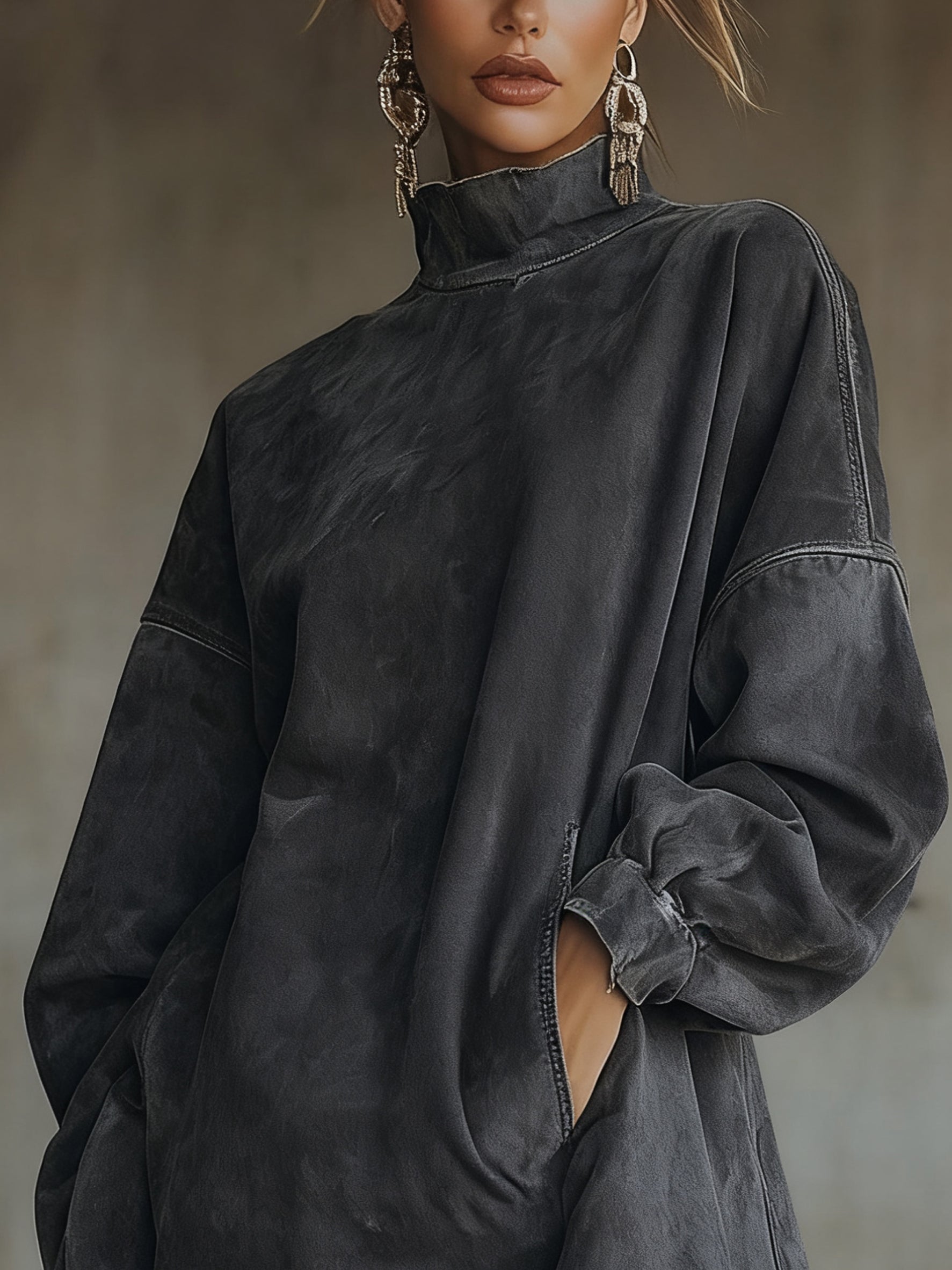 Robe t-shirt à col montant - Olive
