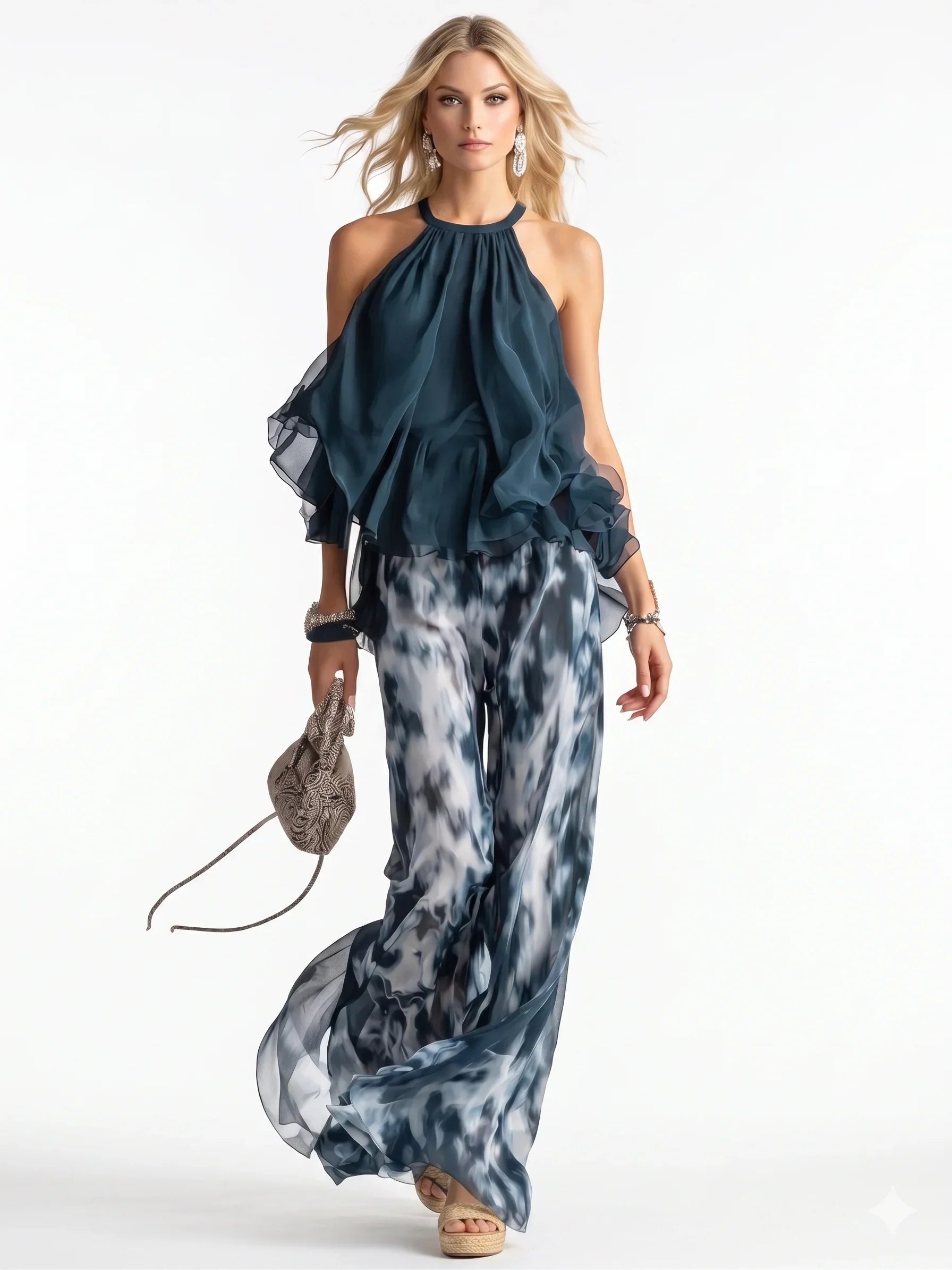 Costume élégant en deux pièces en chiffon