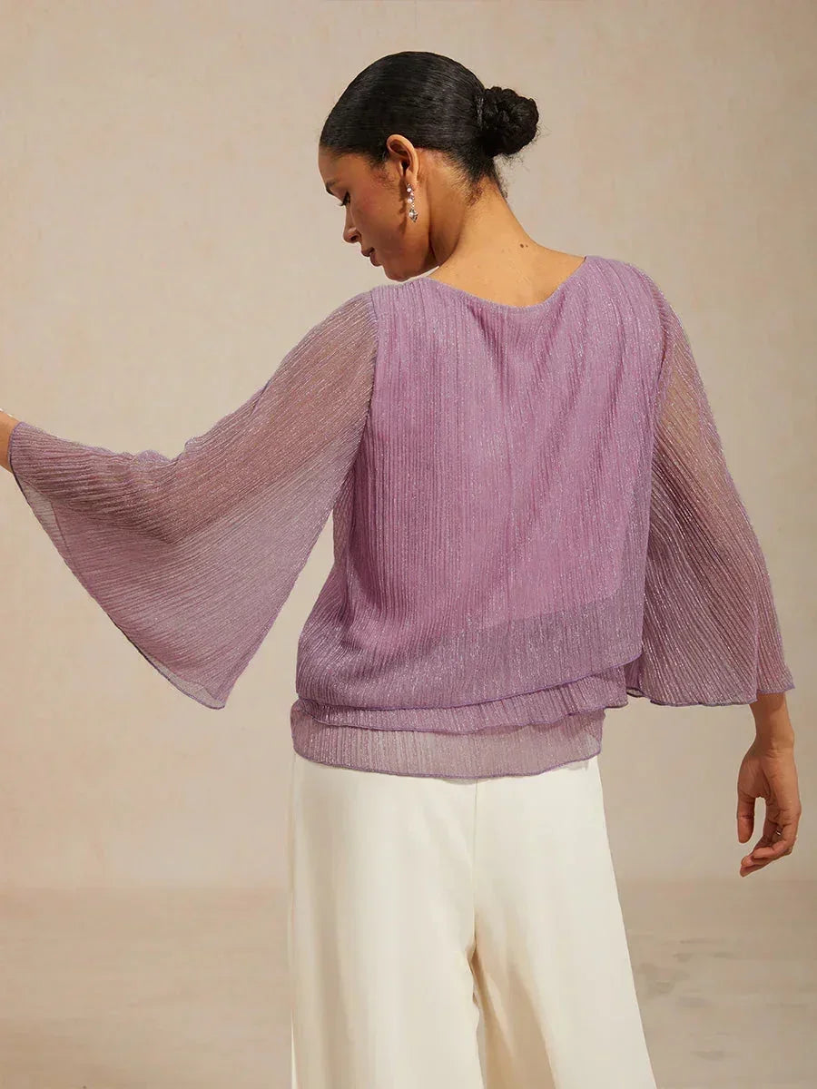 Chemise à couches asymétrique en chiffon froissé métallique