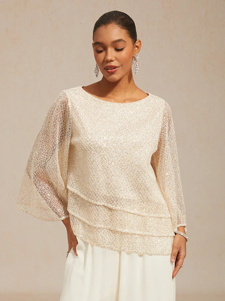 Top en tulle à plusieurs couches avec paillettes et manches en forme de cloche