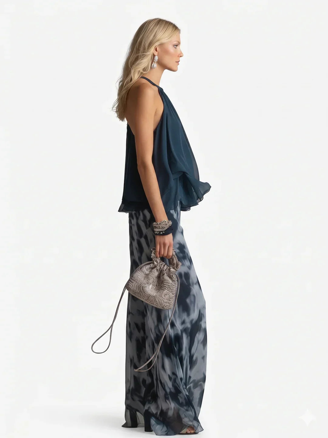 Costume élégant en deux pièces en chiffon