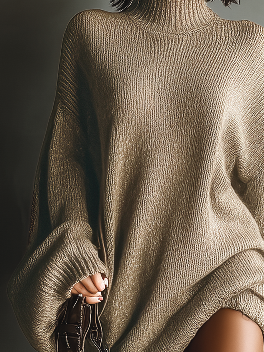 Robe mini en tricot de style vintage pour femmes en couleur caramel
