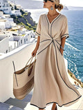Robe d'été pour femmes | Robe maxi avec col en V et nouée à l'avant