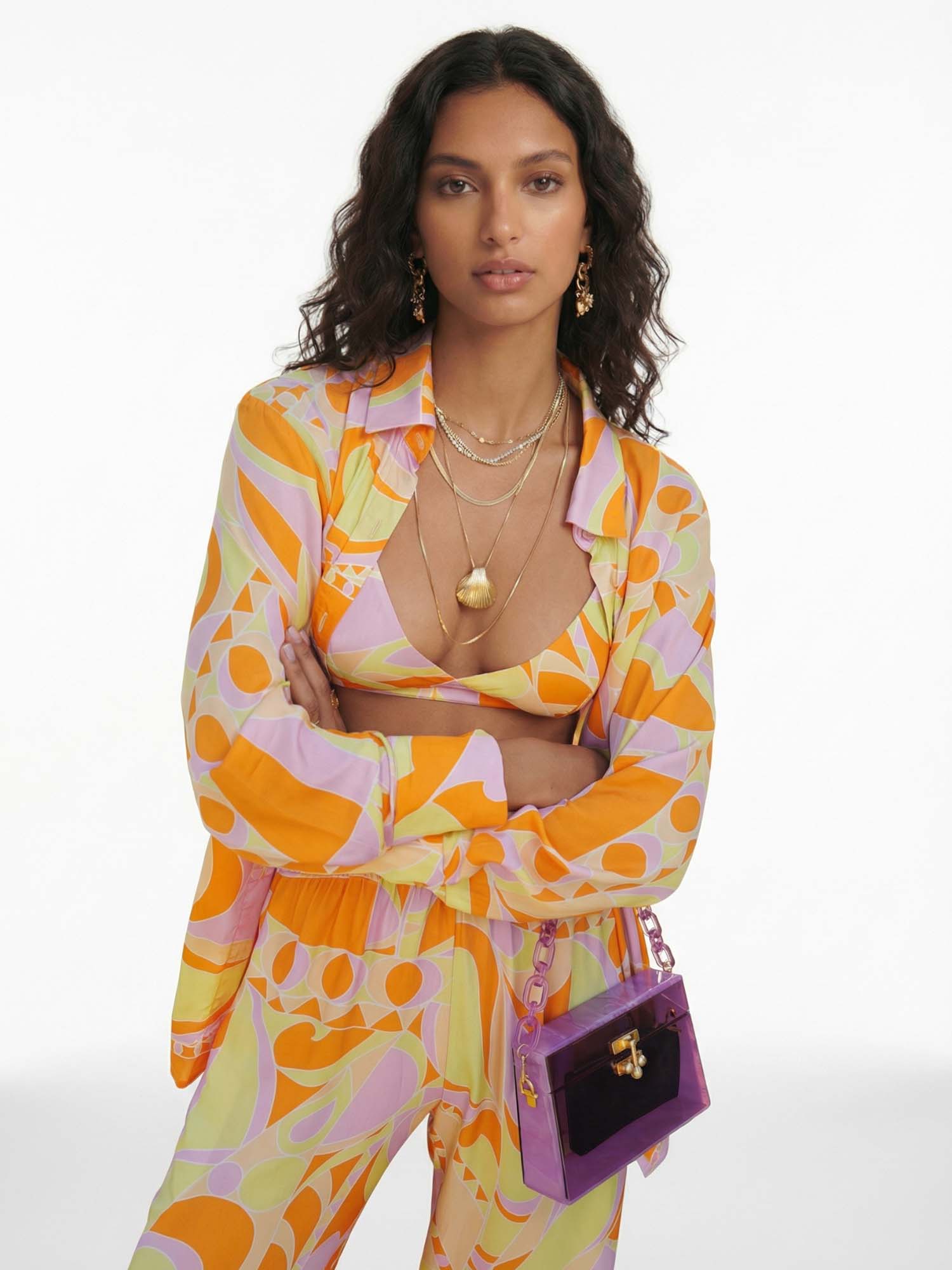 Chemise à boutons avec impression graphique de plage tropicale