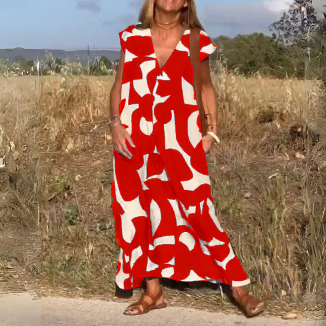 ELENA | Robe imprimée avec col en V
