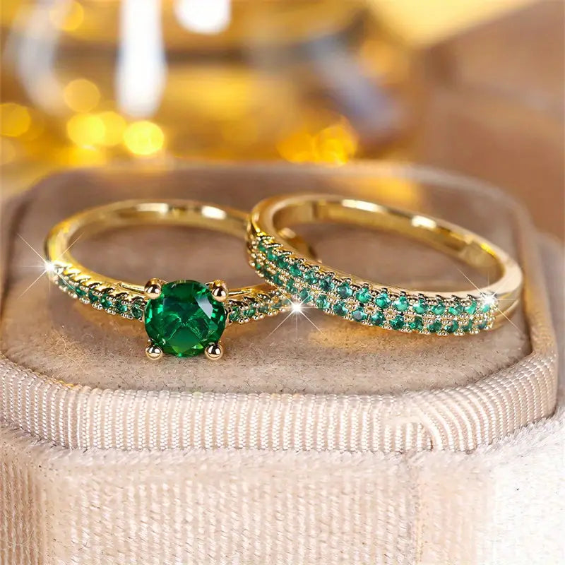 Bague duo avec émeraude en or
