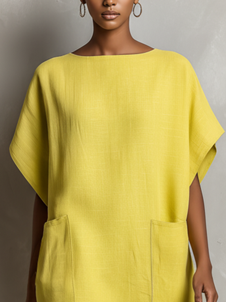 Robe shift pour femmes en jaune lime avec manches batwing et poches MDZ2671C3T
