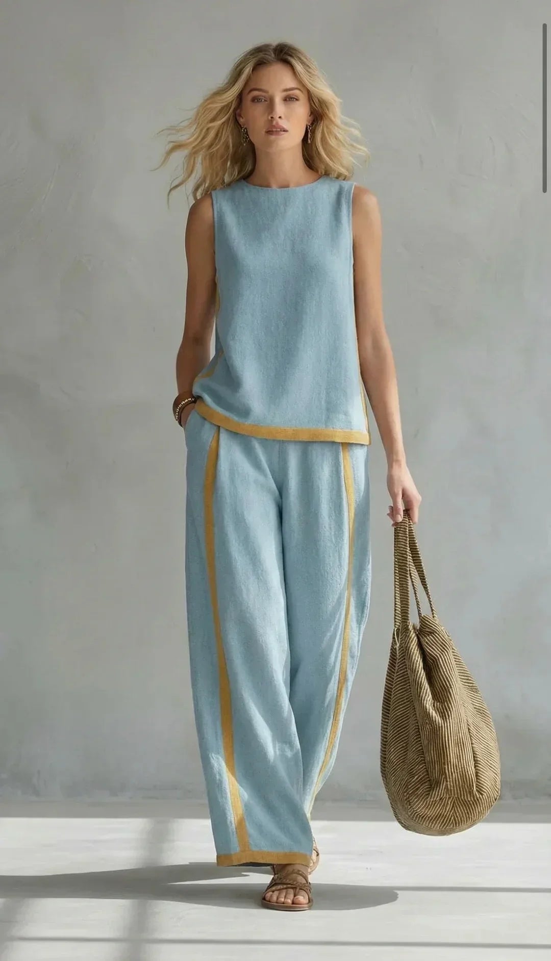 Ursula - Ensemble élégant et décontracté de veste et pantalon avec des finitions bicolores