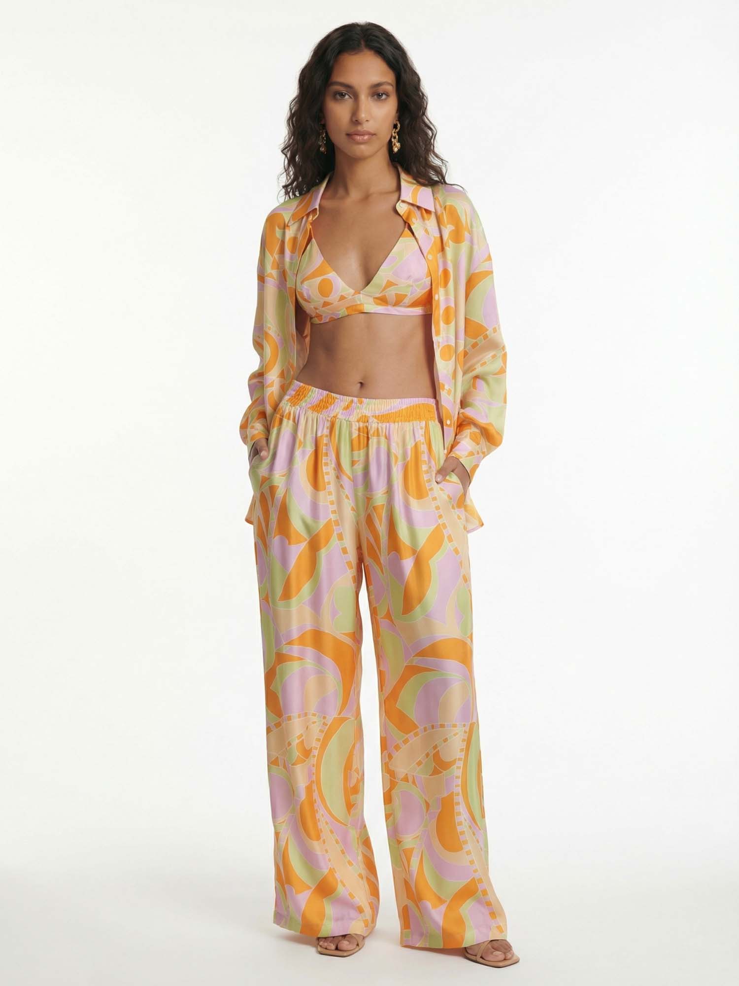 Chemise à boutons avec impression graphique de plage tropicale