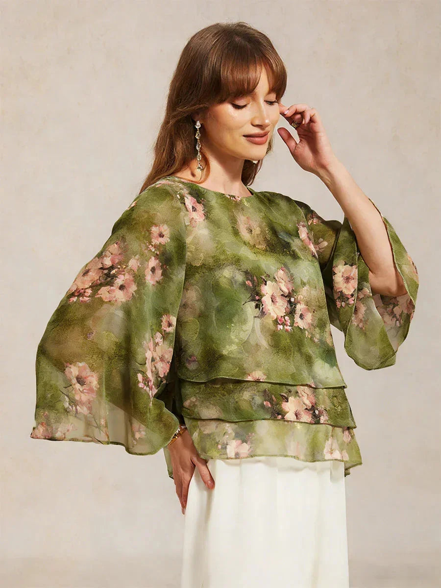 Chemisier en chiffon avec dentelle et motif floral