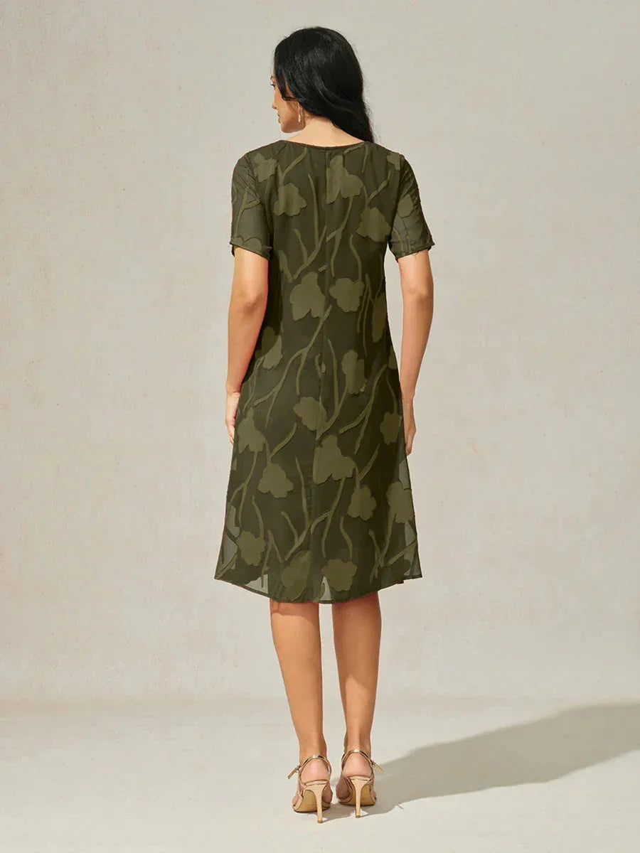 Robe A-Line en chiffon transparent avec des fleurs, longueur genou