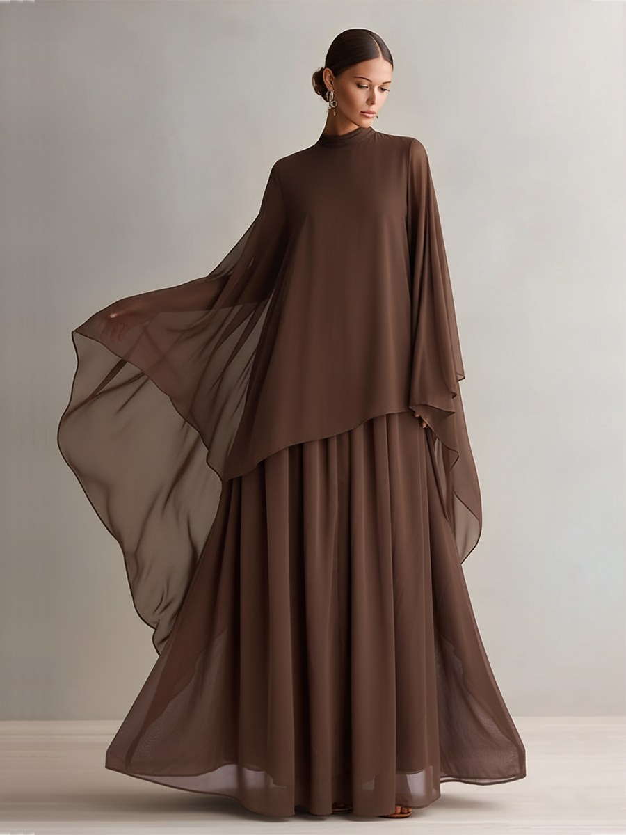 Robe en chiffon marron riche pour femmes avec silhouette maxi fluide et design comme une écharpe, robe de style moderne élégant - glamour MDA1967L4I