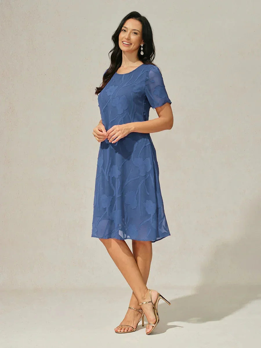 Robe A-Line en chiffon transparent avec des fleurs, longueur genou