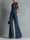 Robe en jean foncé avec col haut, sans manches, avec fermeture éclair avant MDZ1239B2BA