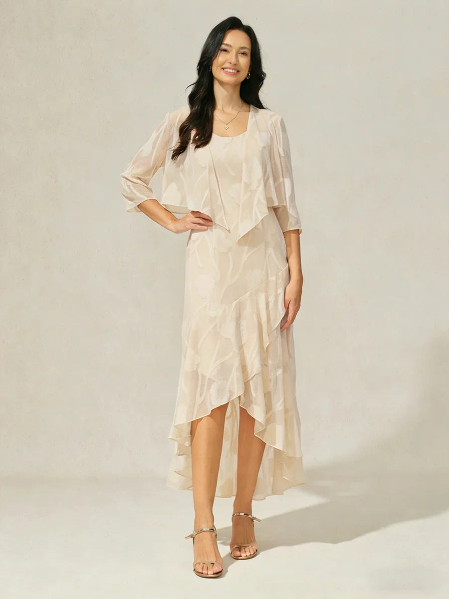 Robes de soirée sans manches en soie florale avec des ourlets asymétriques