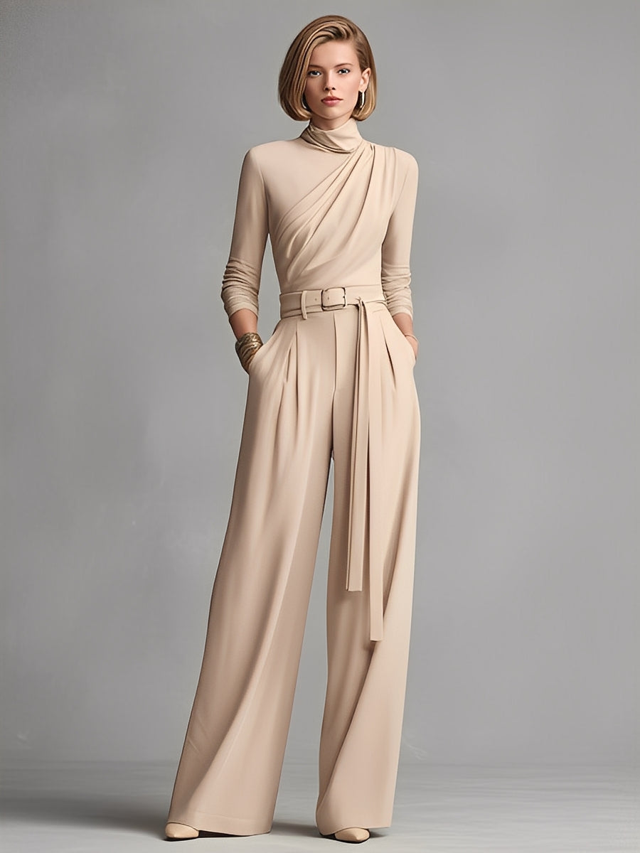 Ensemble en caoutchouc tricoté de couleur neutre pour femmes avec taille froncée MDA1516L0I