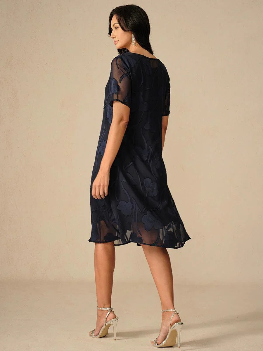 Robe A-Line en chiffon transparent avec des fleurs, longueur genou