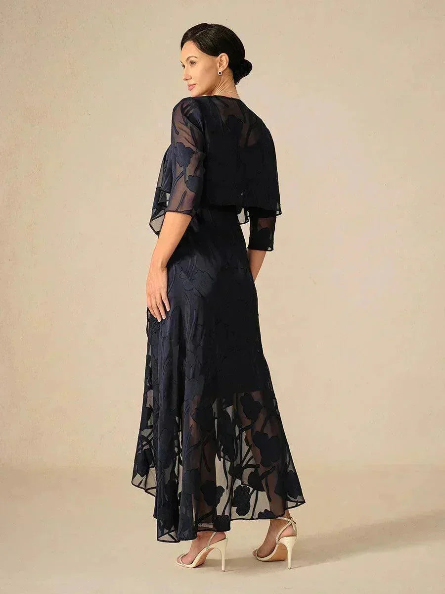 Robes de soirée sans manches en soie florale avec des ourlets asymétriques