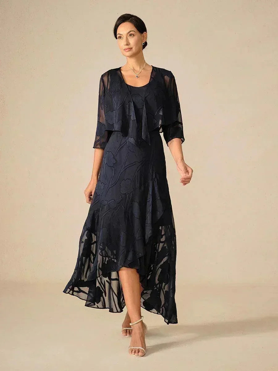 Robes de soirée sans manches en chiffon floral avec des ourlets asymétriques