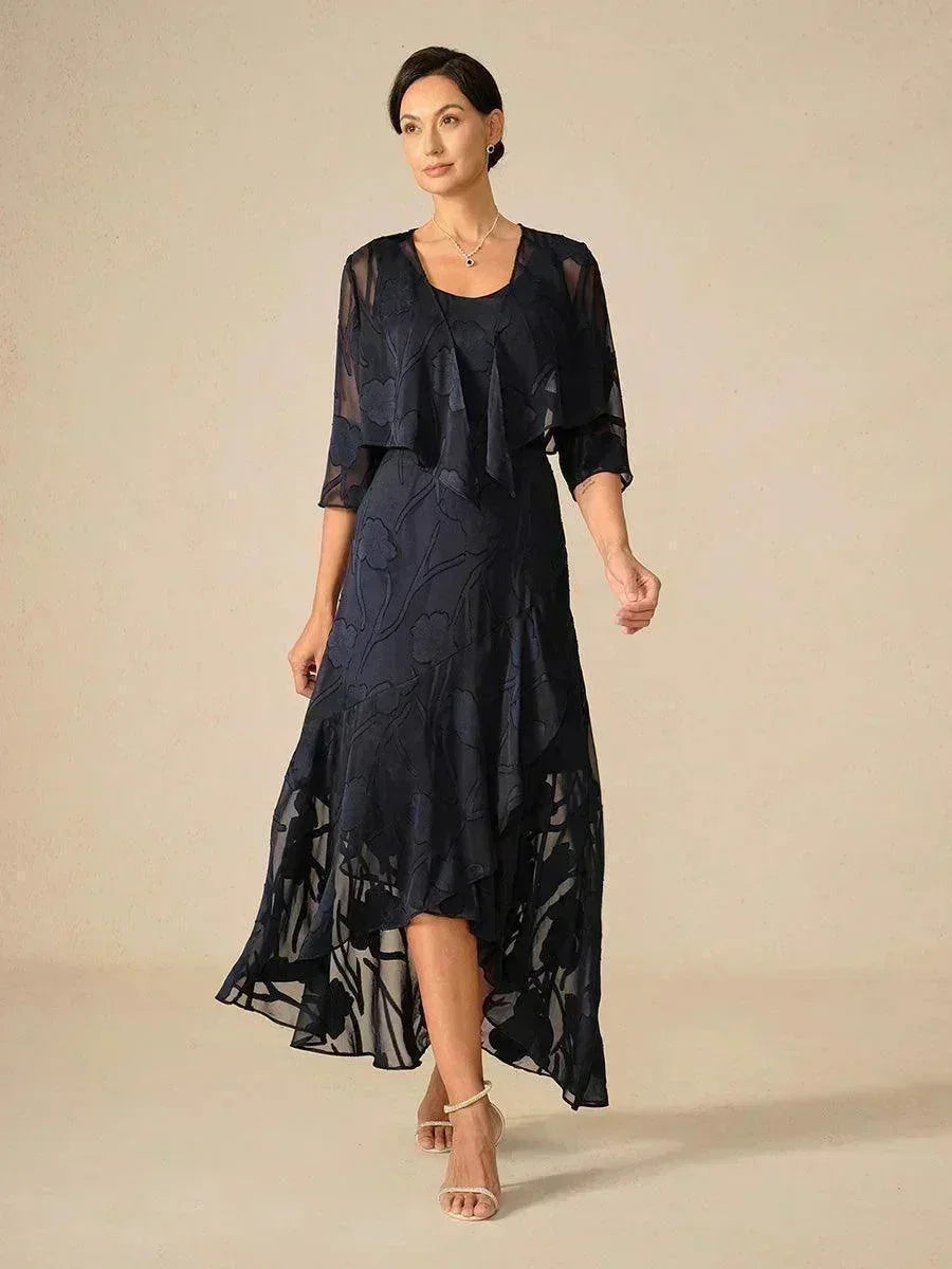 Robes de soirée sans manches en chiffon floral avec des ourlets asymétriques