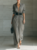 Robe maxi avec col en V et manches longues pour femmes MDA1758G1Y