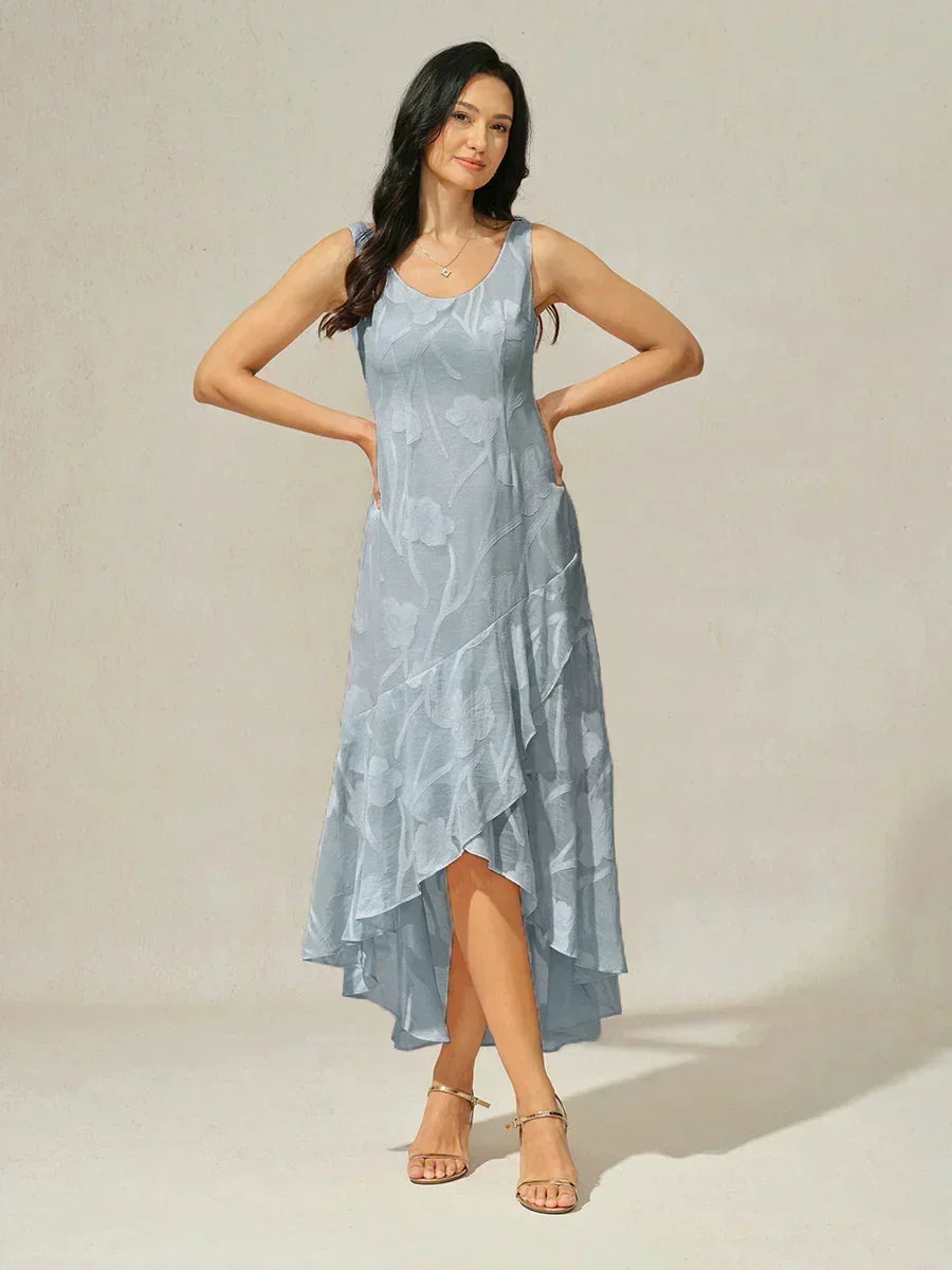 Robes de soirée sans manches en chiffon floral avec des ourlets asymétriques