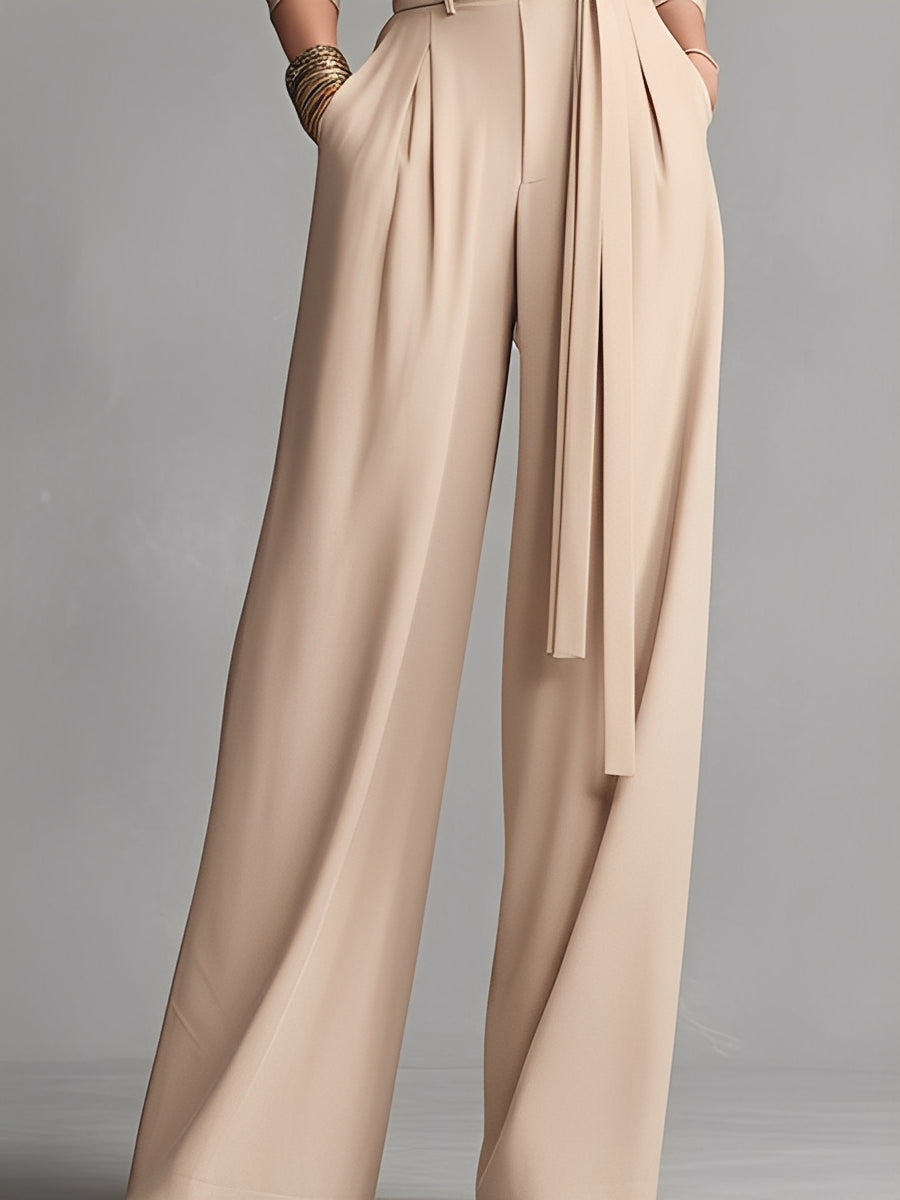 Ensemble en caoutchouc tricoté de couleur neutre pour femmes avec taille froncée MDA1516L0I
