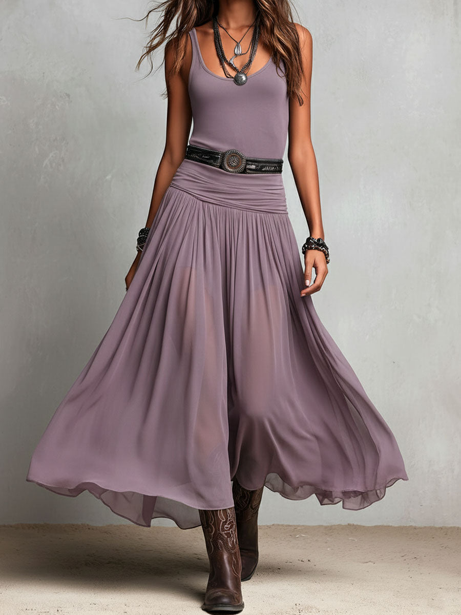 Robe maxi stretch noire boho occidental avec jupe transparente